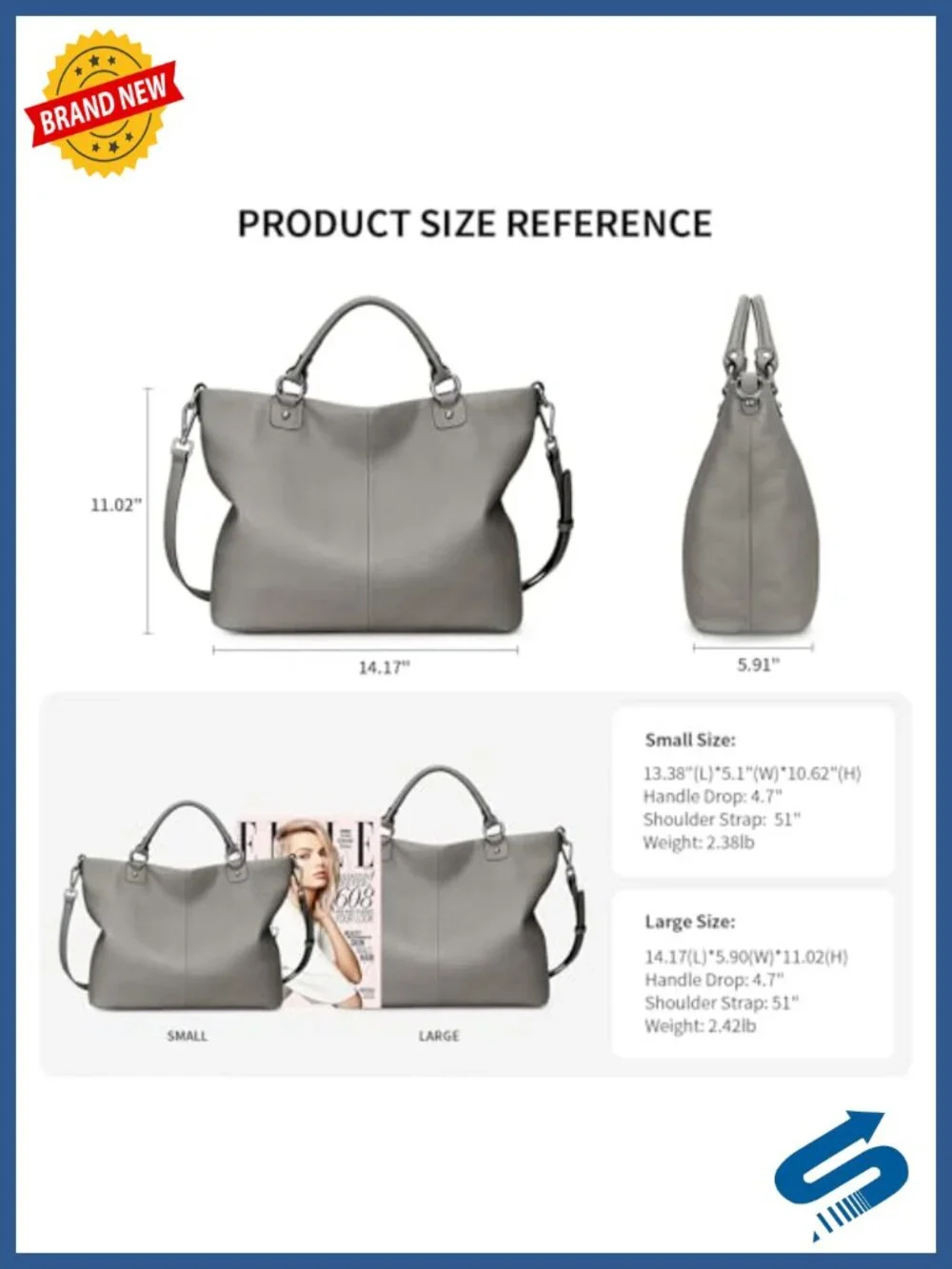 Women's Genuine Leather Tote Bag with Adjustable Strap, Fits 13